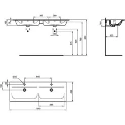 Ideal Standard Doppelwaschtisch Connect Air 134x46 Cm 2 Hahnlöcher M.Überl. Weiß -Dusche Geschäft 188541 3049 5
