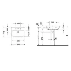 Duravit Waschbecken 60 Cm Durastyle Weiß -Dusche Geschäft 415414 1709 skizze 2