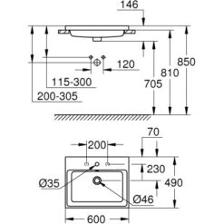 Grohe Einbauwaschtisch Cube Keramik 60 Cm Alpinweiß Hahnloch Überlauf PureGuard -Dusche Geschäft 779001 4520 3