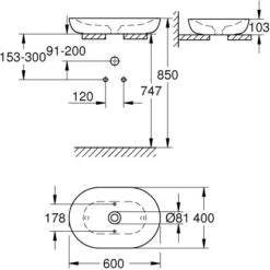 Grohe Aufsatzwaschbecken Essence 60 Cm Alpinweiß Hahnloch Überlauf PureGuard -Dusche Geschäft 779016 4520 3
