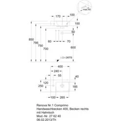 Geberit Handwaschbecken Renova Compact40 Cm Weiß Hl & Ül KeraTect -Dusche Geschäft 8406 print masszeichnung 5