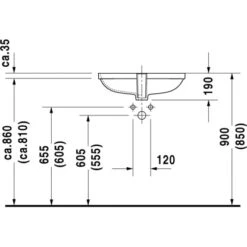 Duravit Einbauwaschbecken D-Code 59 Cm Mit Überlauf -Dusche Geschäft 946927 4123 033856v
