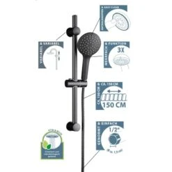 Schütte Stangenbrause-Set Raven 70 Cm Schwarz Matt -Dusche Geschäft etravenstangeschwarzmatt 3