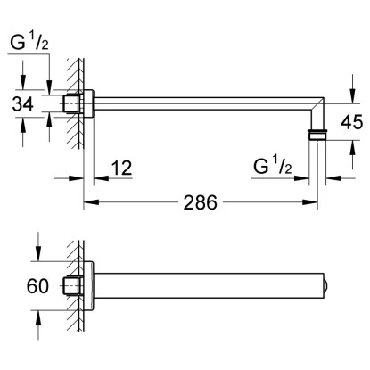 Grohe Brausearm Rainshower Eckig 286 Mm Chrom 4 Grohe Brausearm Rainshower Eckig 286 Mm Chrom – Bild 2